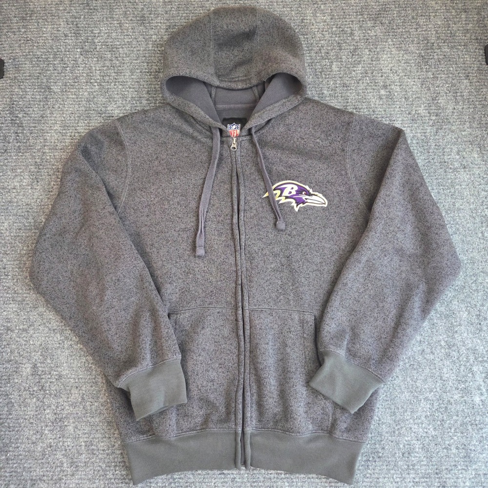 NFL Baltimore Ravens Men Gray Full Zip Fleece Hoodie Sweatshirt Jacket Medium